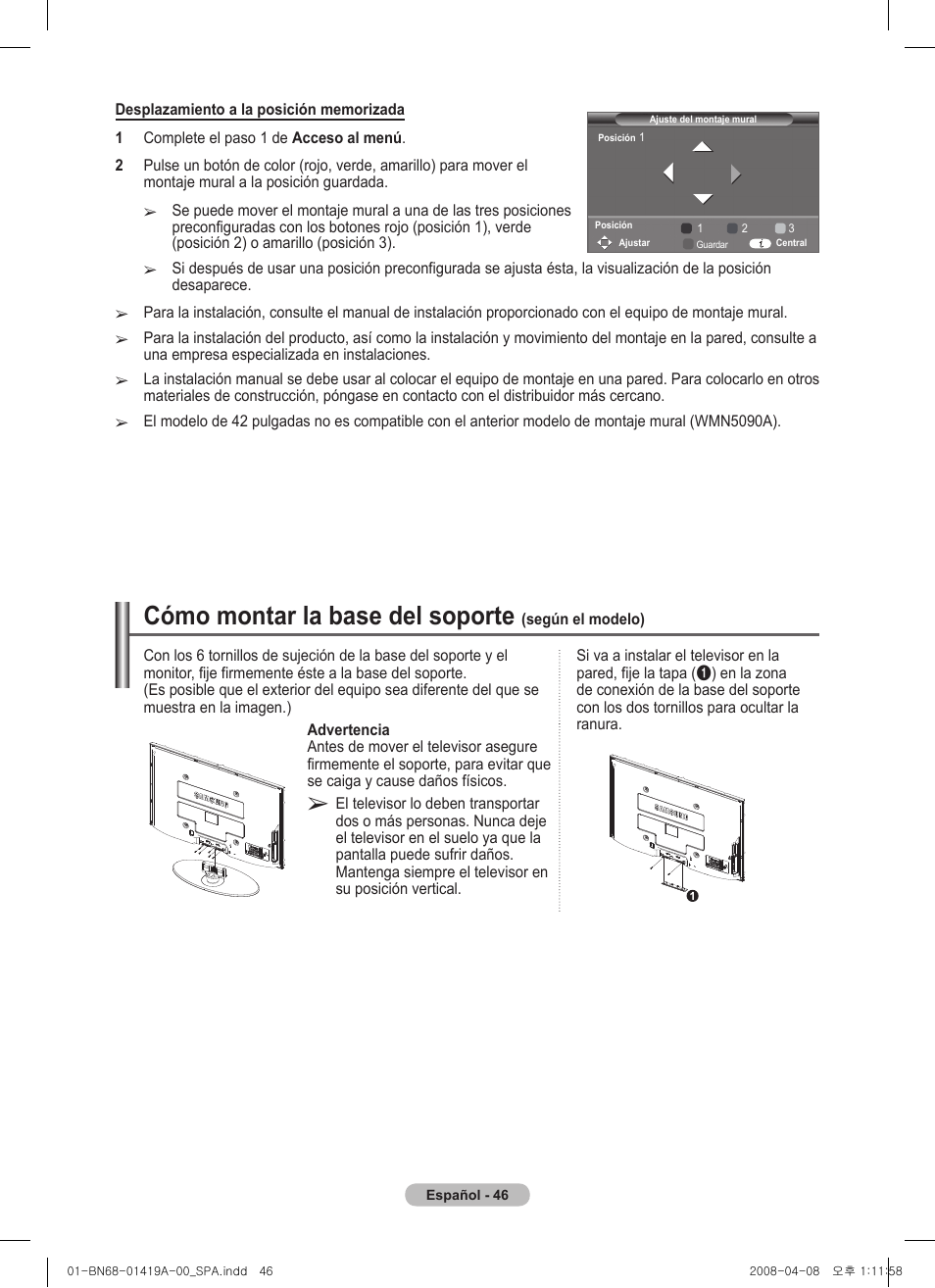 Cómo montar la base del soporte | Samsung PS42A416C1D User Manual | Page 292 / 394