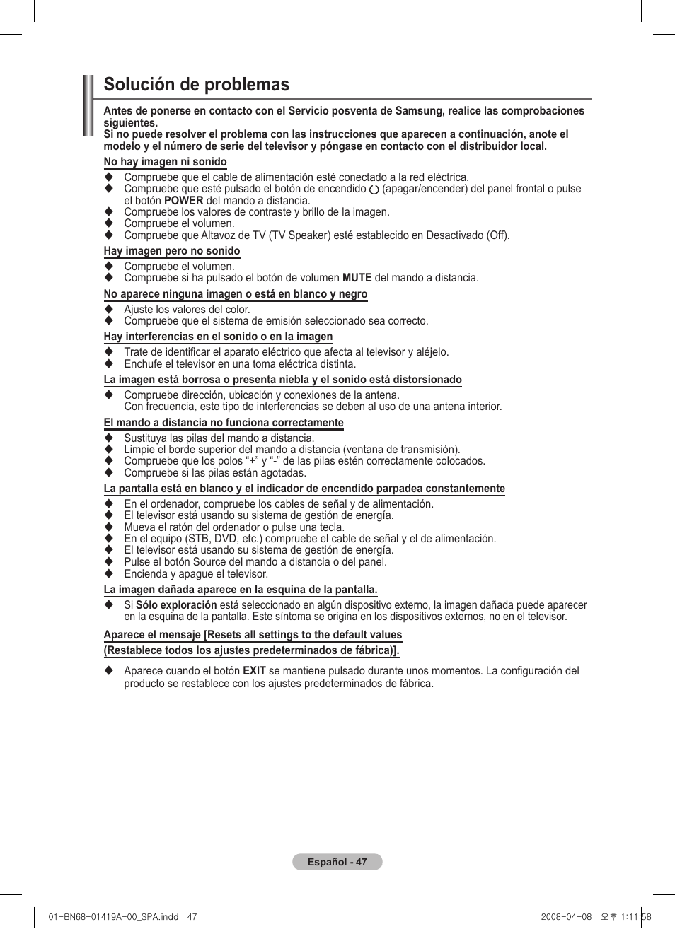 Solución de problemas | Samsung PS42A416C1D User Manual | Page 293 / 394