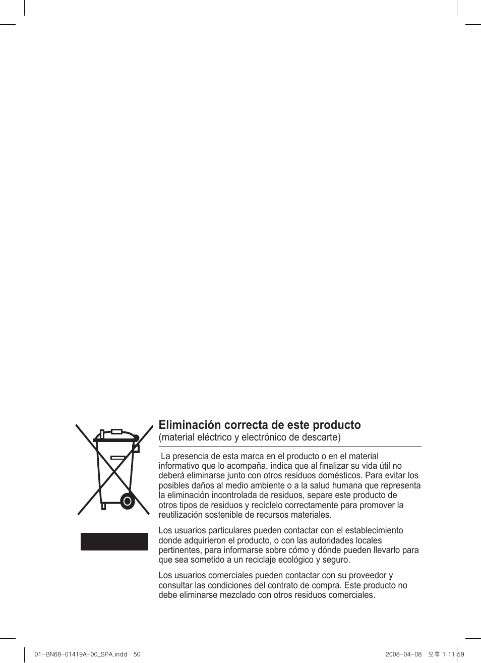 Eliminación correcta de este producto | Samsung PS42A416C1D User Manual | Page 296 / 394