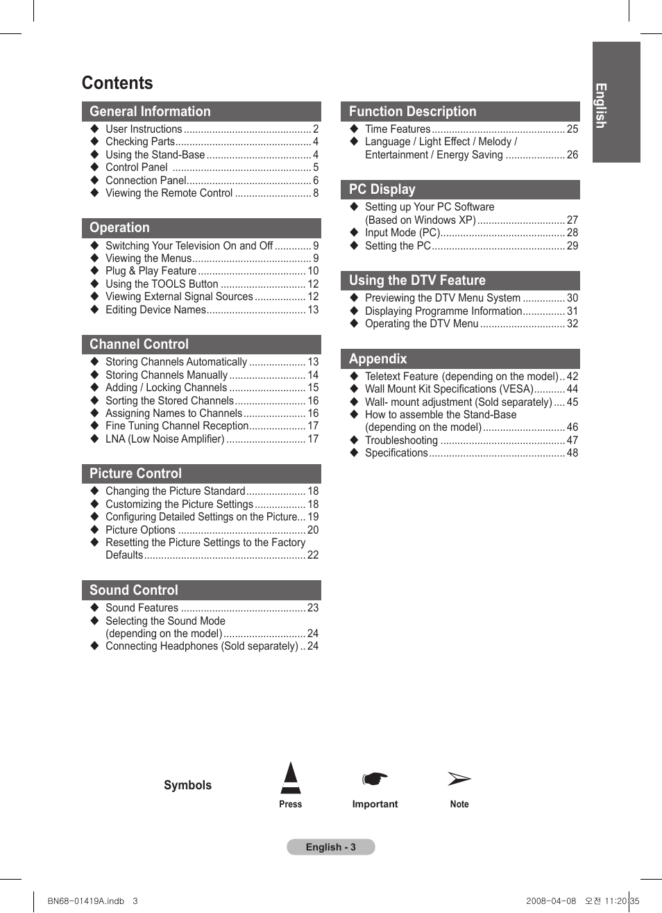 Samsung PS42A416C1D User Manual | Page 3 / 394