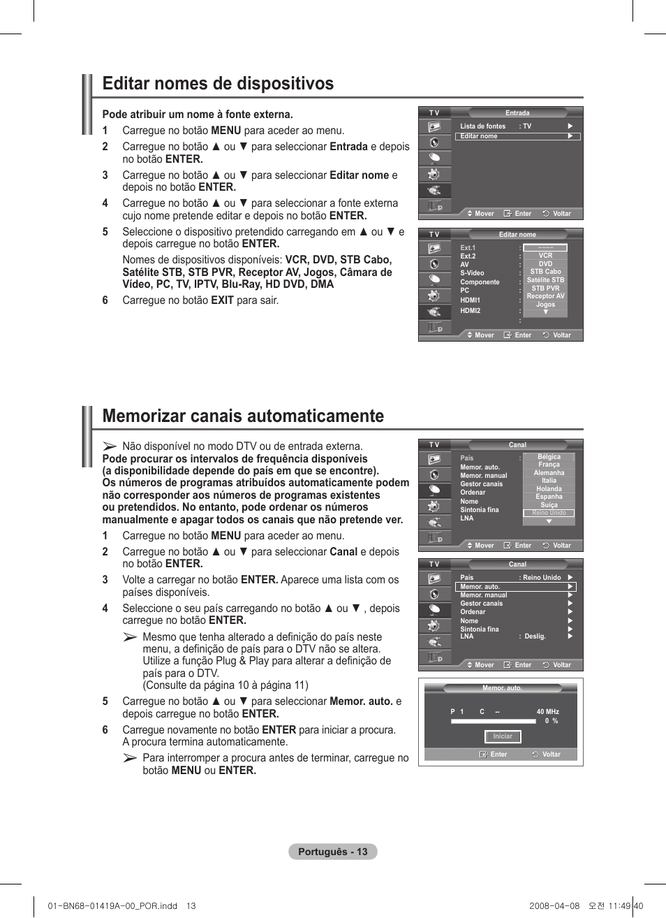 Editar nomes de dispositivos | Samsung PS42A416C1D User Manual | Page 308 / 394