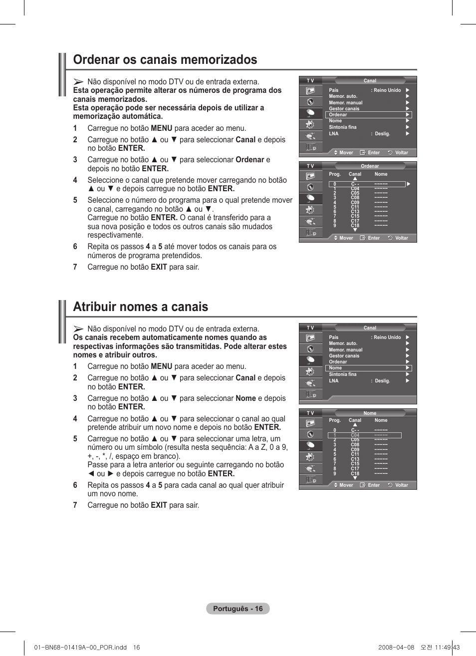 Atribuir nomes a canais | Samsung PS42A416C1D User Manual | Page 311 / 394