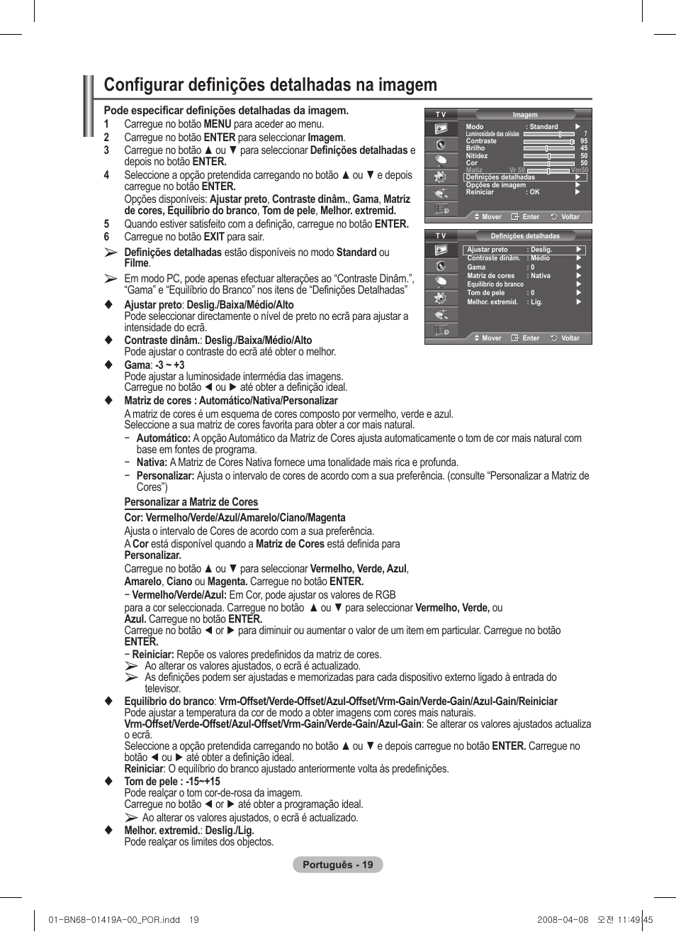 Configurar definições detalhadas na imagem | Samsung PS42A416C1D User Manual | Page 314 / 394