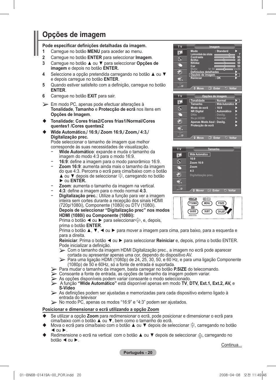 Opções de imagem | Samsung PS42A416C1D User Manual | Page 315 / 394