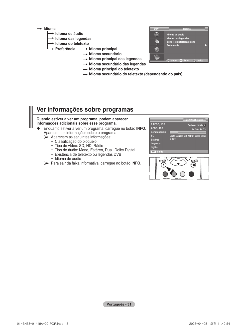 Ver informações sobre programas | Samsung PS42A416C1D User Manual | Page 326 / 394