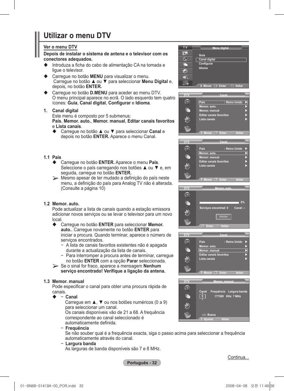 Utilizar o menu dtv | Samsung PS42A416C1D User Manual | Page 327 / 394