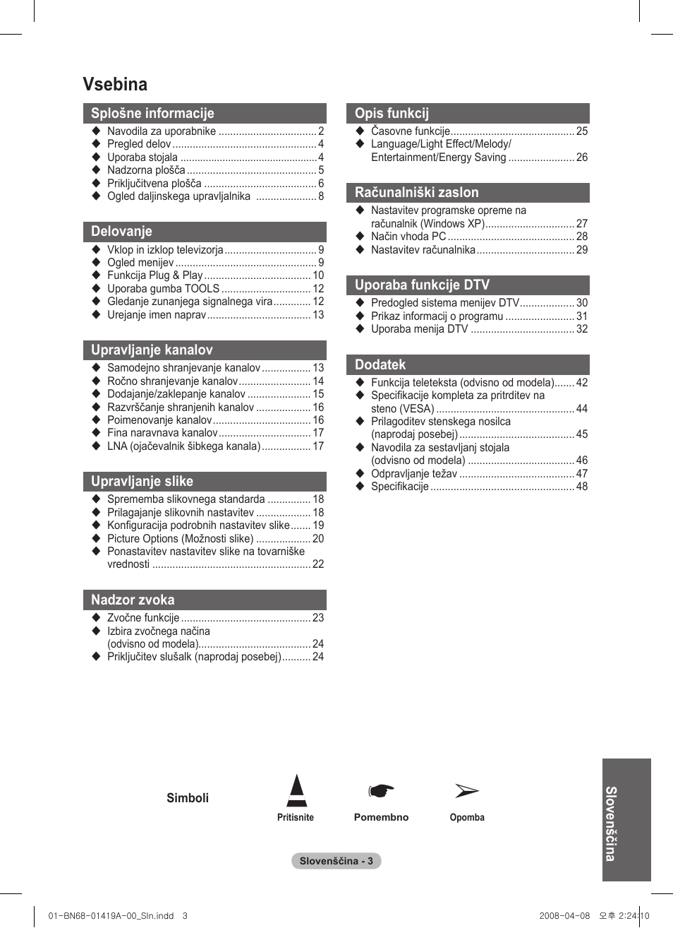 Vsebina | Samsung PS42A416C1D User Manual | Page 347 / 394