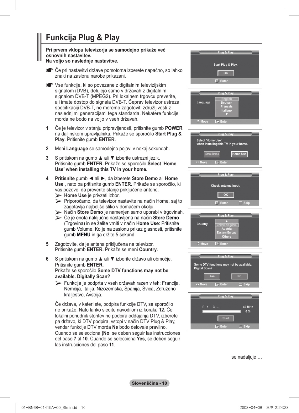 Funkcija plug & play | Samsung PS42A416C1D User Manual | Page 354 / 394