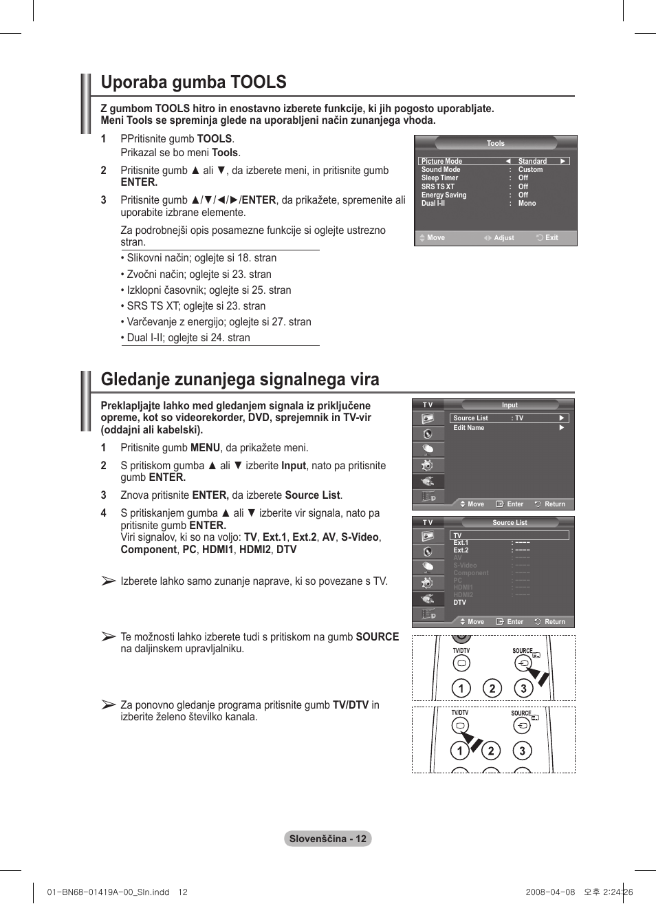 Uporaba gumba tools, Gledanje zunanjega signalnega vira | Samsung PS42A416C1D User Manual | Page 356 / 394