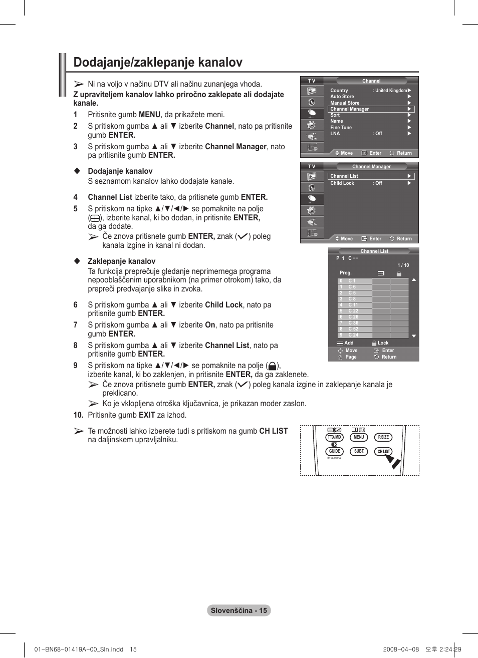 Dodajanje/zaklepanje kanalov | Samsung PS42A416C1D User Manual | Page 359 / 394