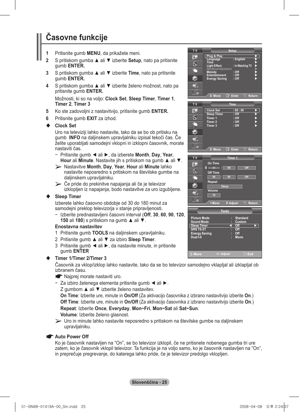 Časovne funkcije | Samsung PS42A416C1D User Manual | Page 369 / 394