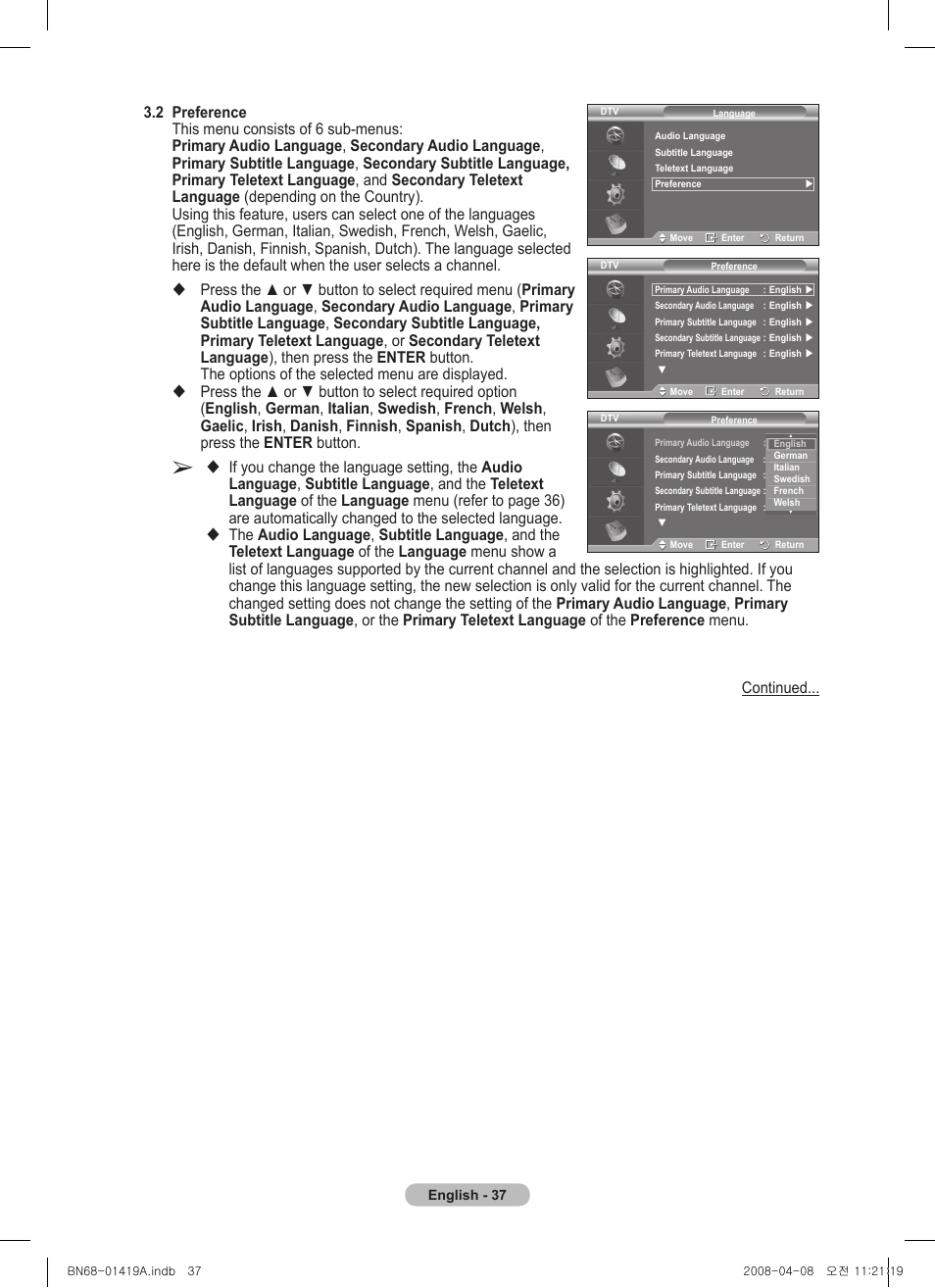 Samsung PS42A416C1D User Manual | Page 37 / 394