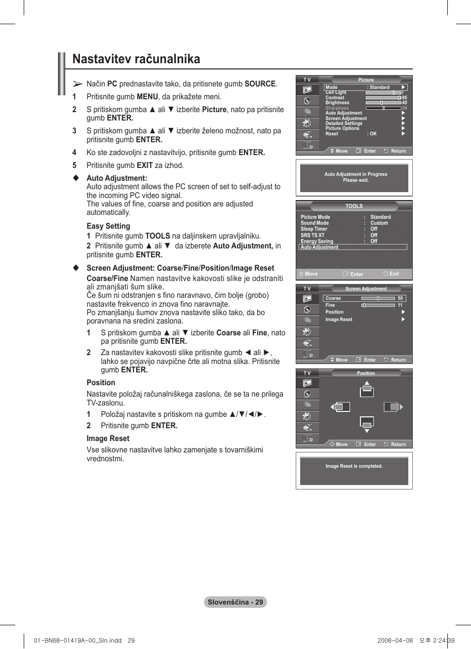 Nastavitev računalnika | Samsung PS42A416C1D User Manual | Page 373 / 394