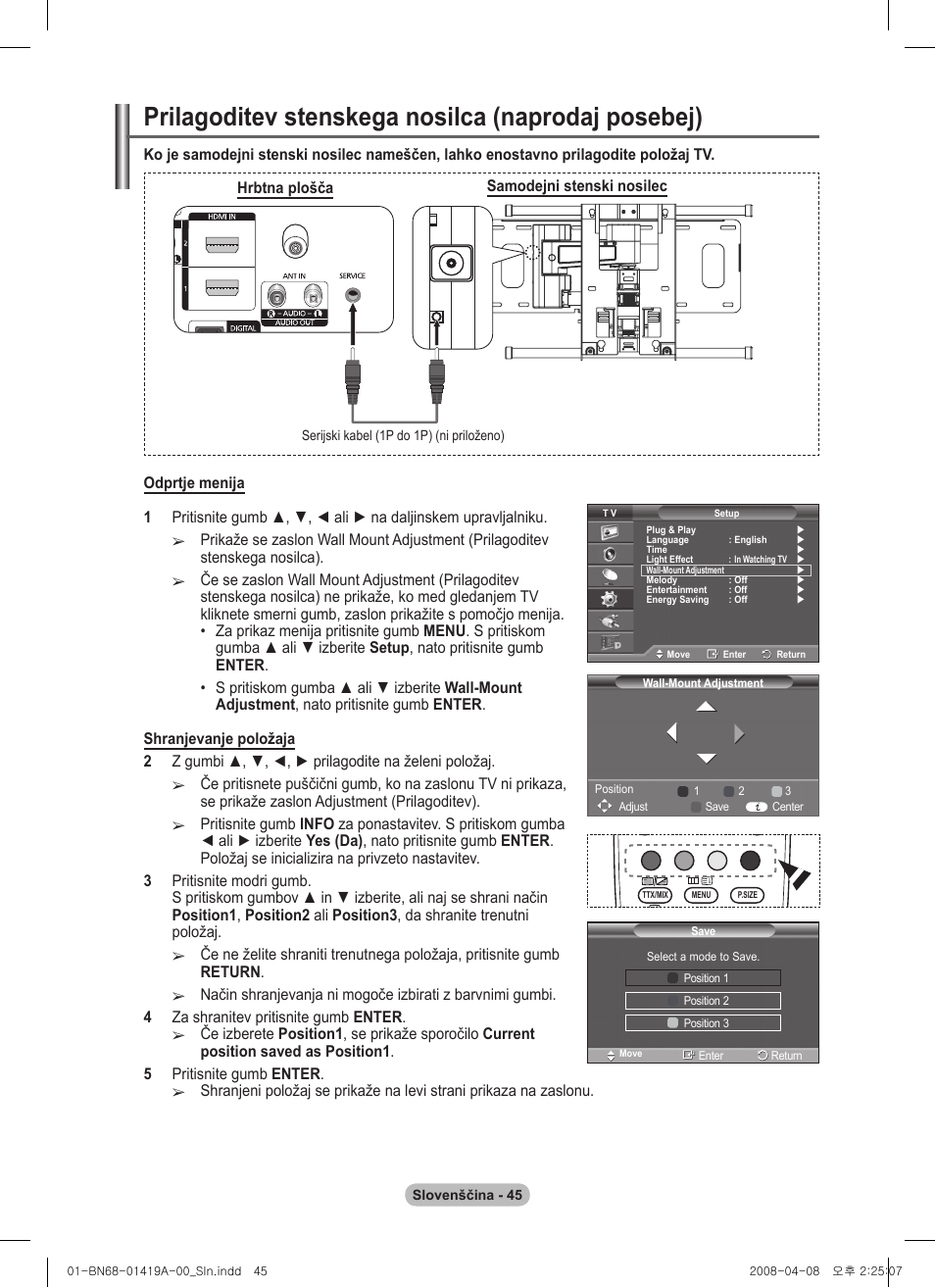 Prilagoditev stenskega nosilca (naprodaj posebej) | Samsung PS42A416C1D User Manual | Page 389 / 394