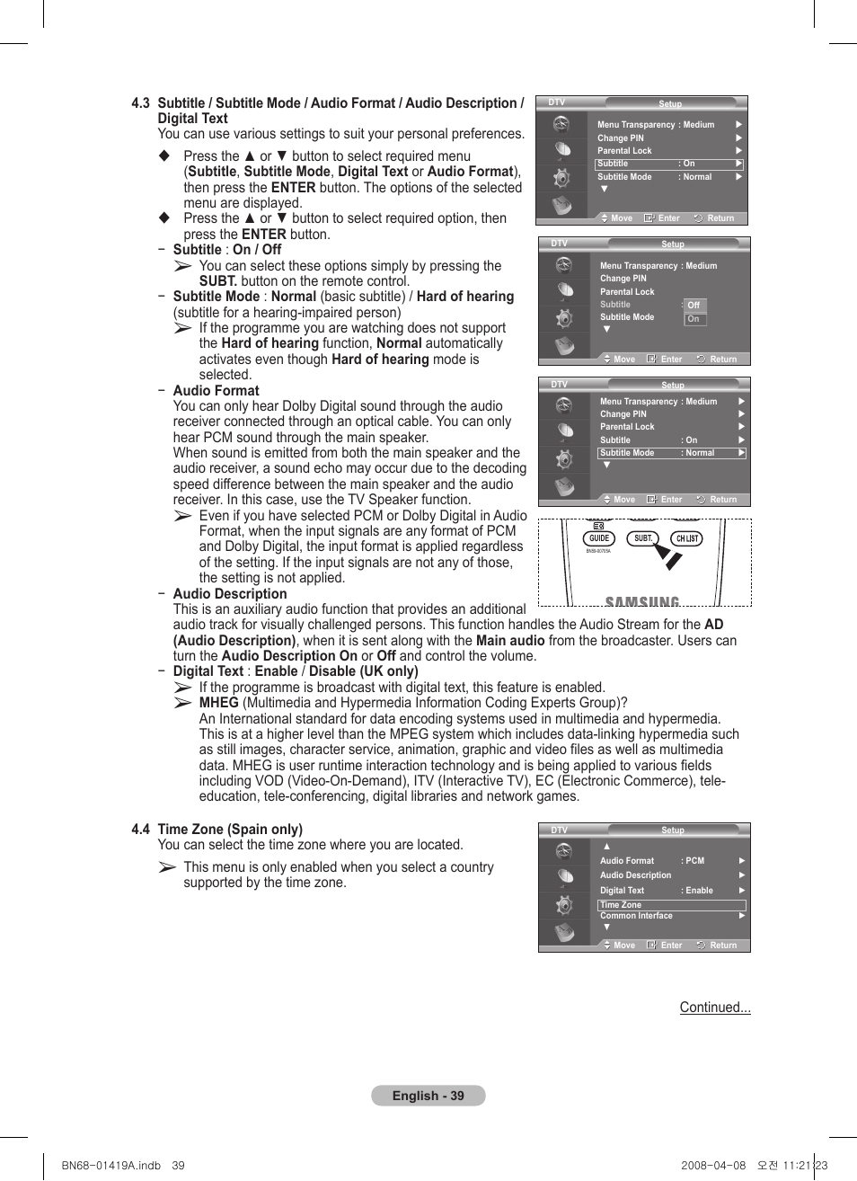 Samsung PS42A416C1D User Manual | Page 39 / 394