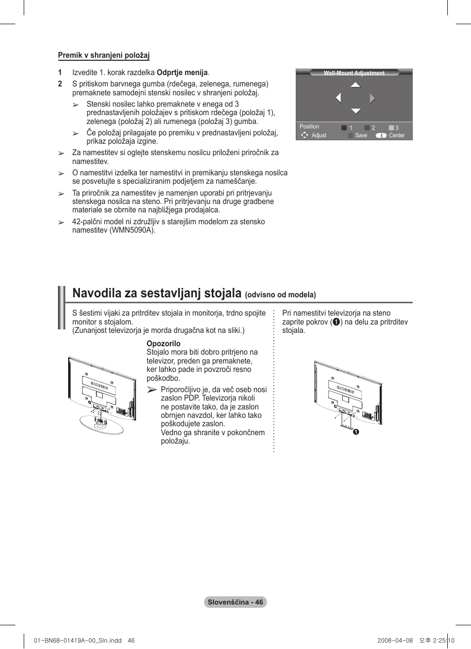 Navodila za sestavljanj stojala | Samsung PS42A416C1D User Manual | Page 390 / 394
