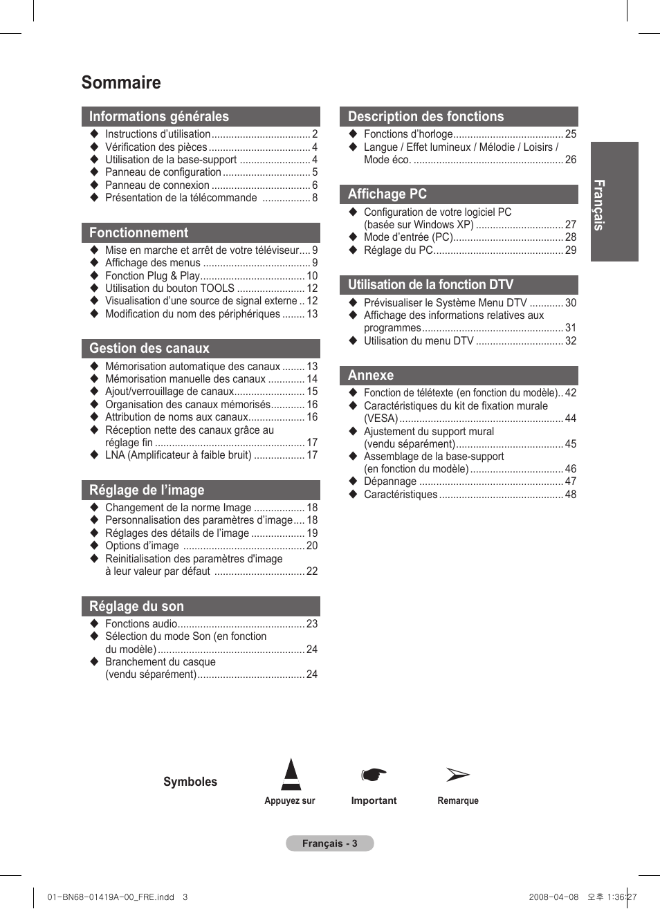Sommaire | Samsung PS42A416C1D User Manual | Page 53 / 394