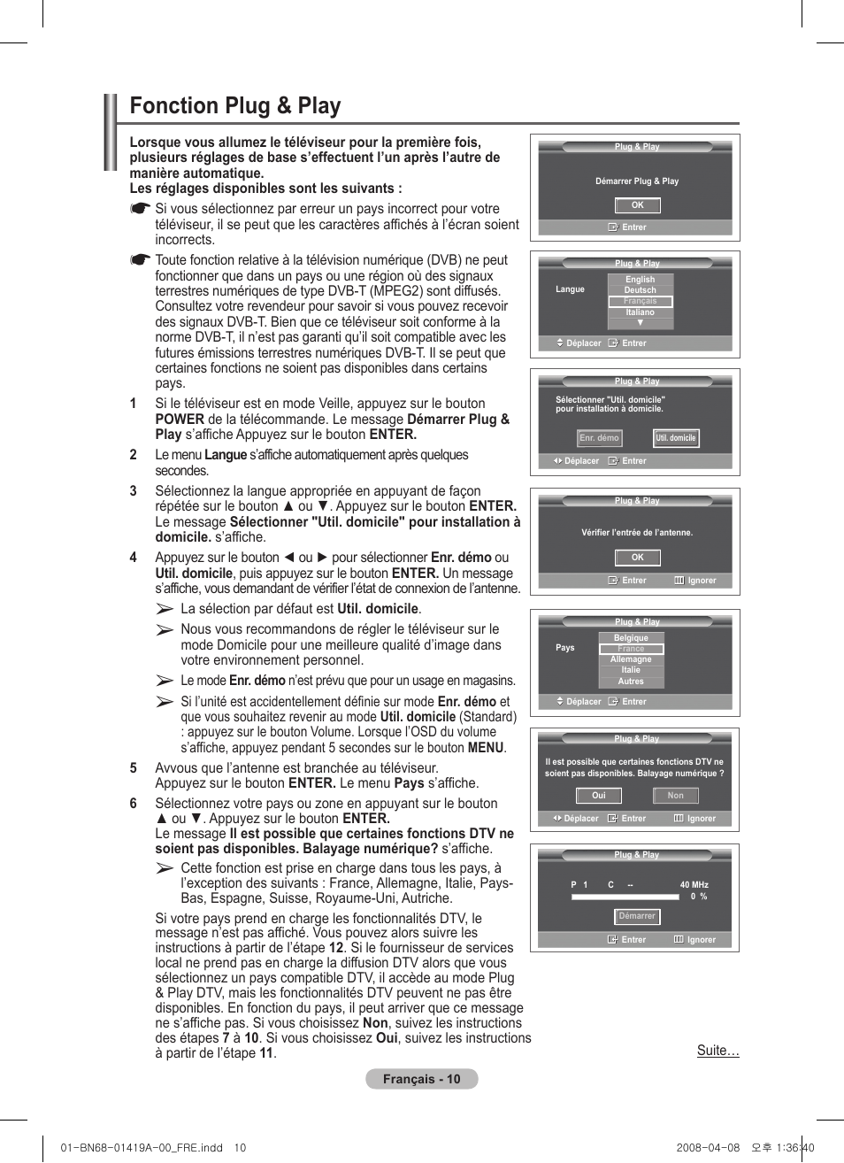 Fonction plug & play | Samsung PS42A416C1D User Manual | Page 60 / 394