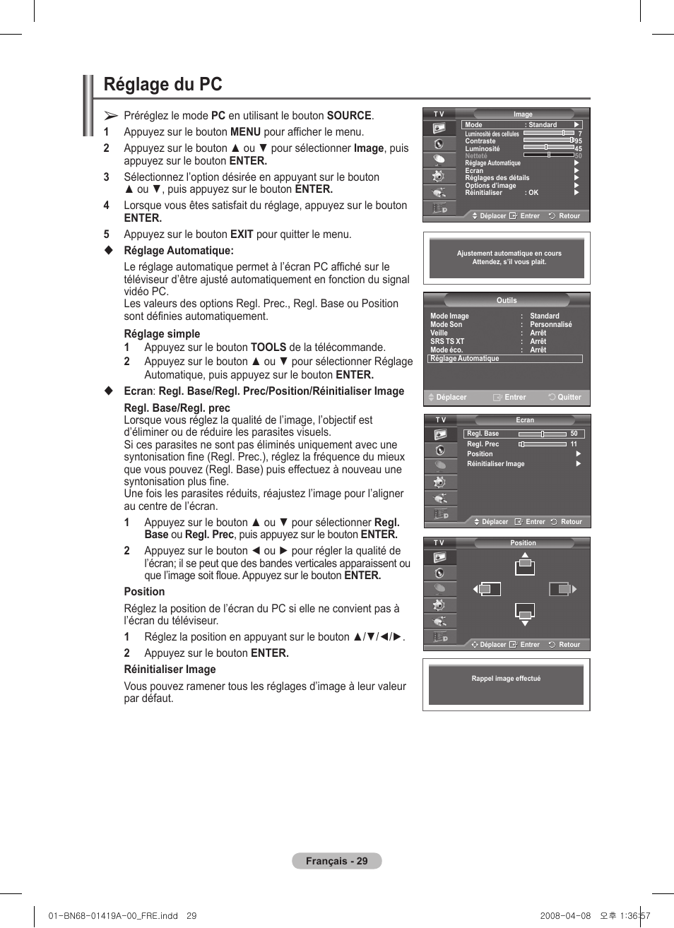Réglage du pc | Samsung PS42A416C1D User Manual | Page 79 / 394
