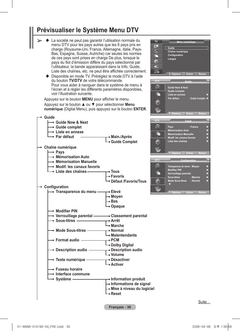 Prévisualiser le système menu dtv | Samsung PS42A416C1D User Manual | Page 80 / 394