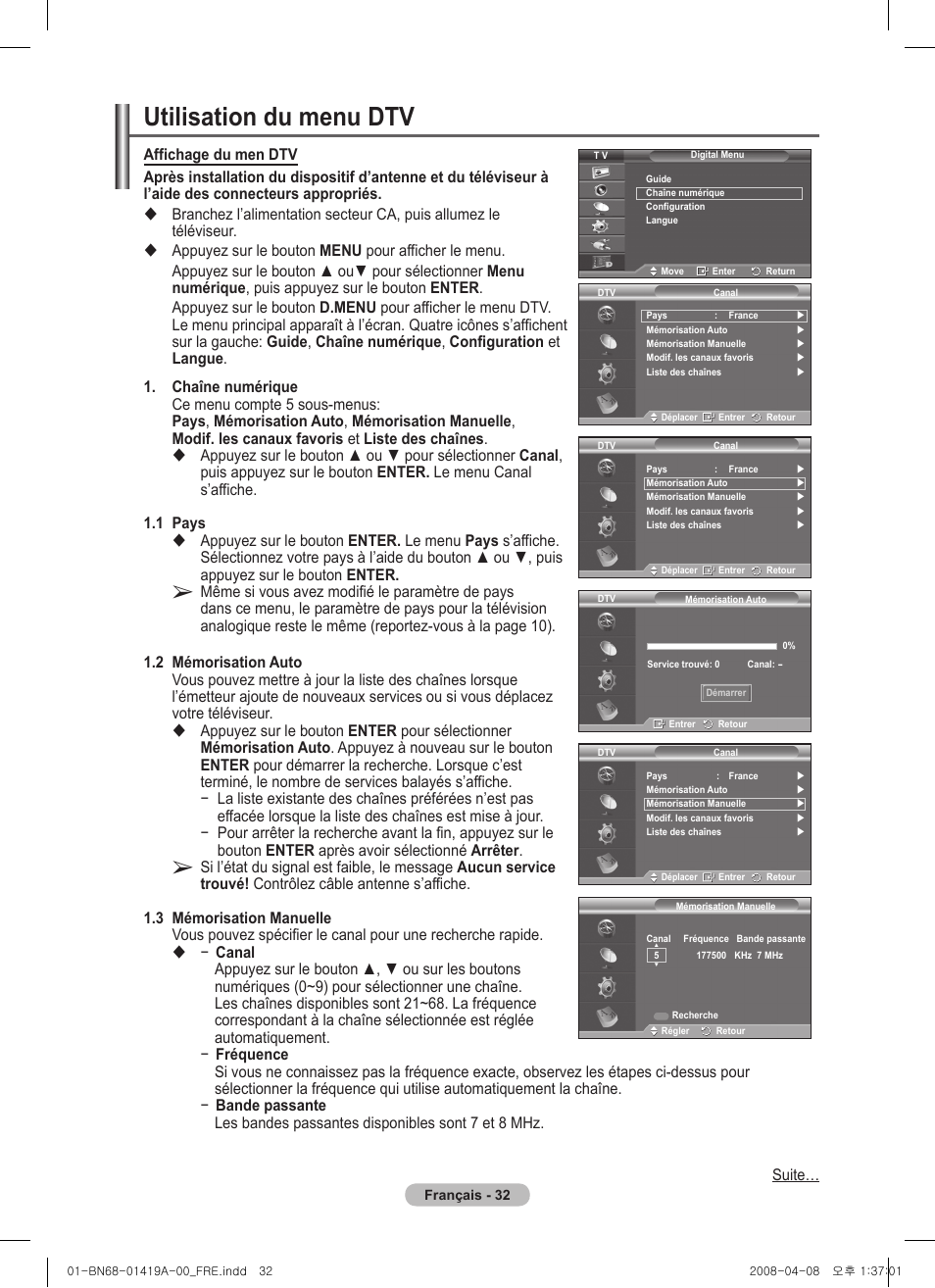 Utilisation du menu dtv | Samsung PS42A416C1D User Manual | Page 82 / 394