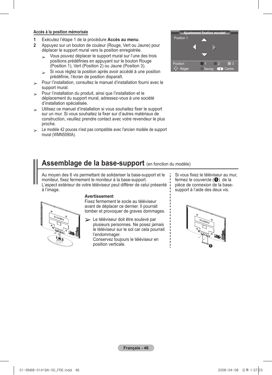 Assemblage de la base-support | Samsung PS42A416C1D User Manual | Page 96 / 394