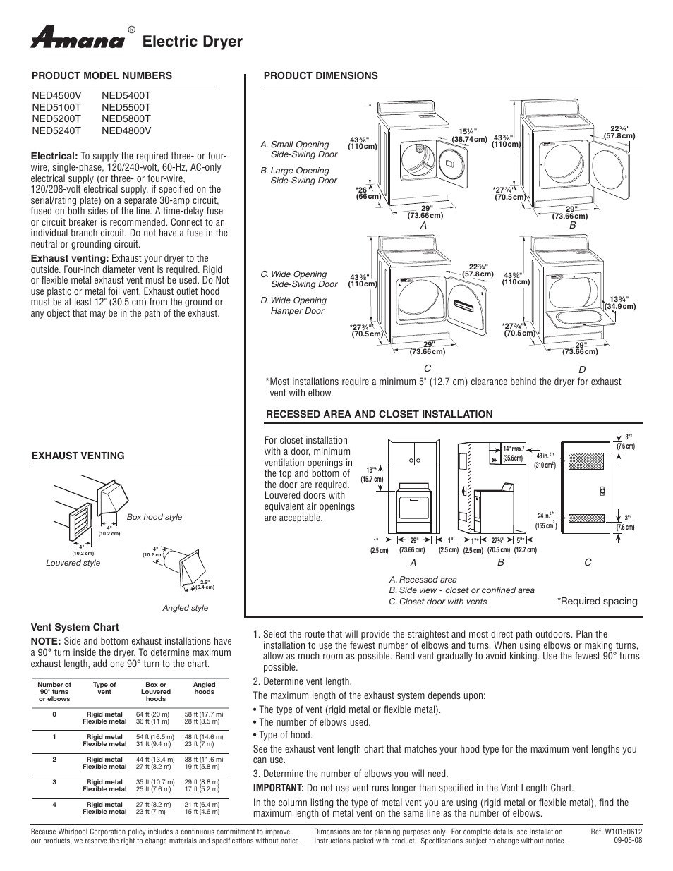 Amana NED4500V User Manual | 1 page