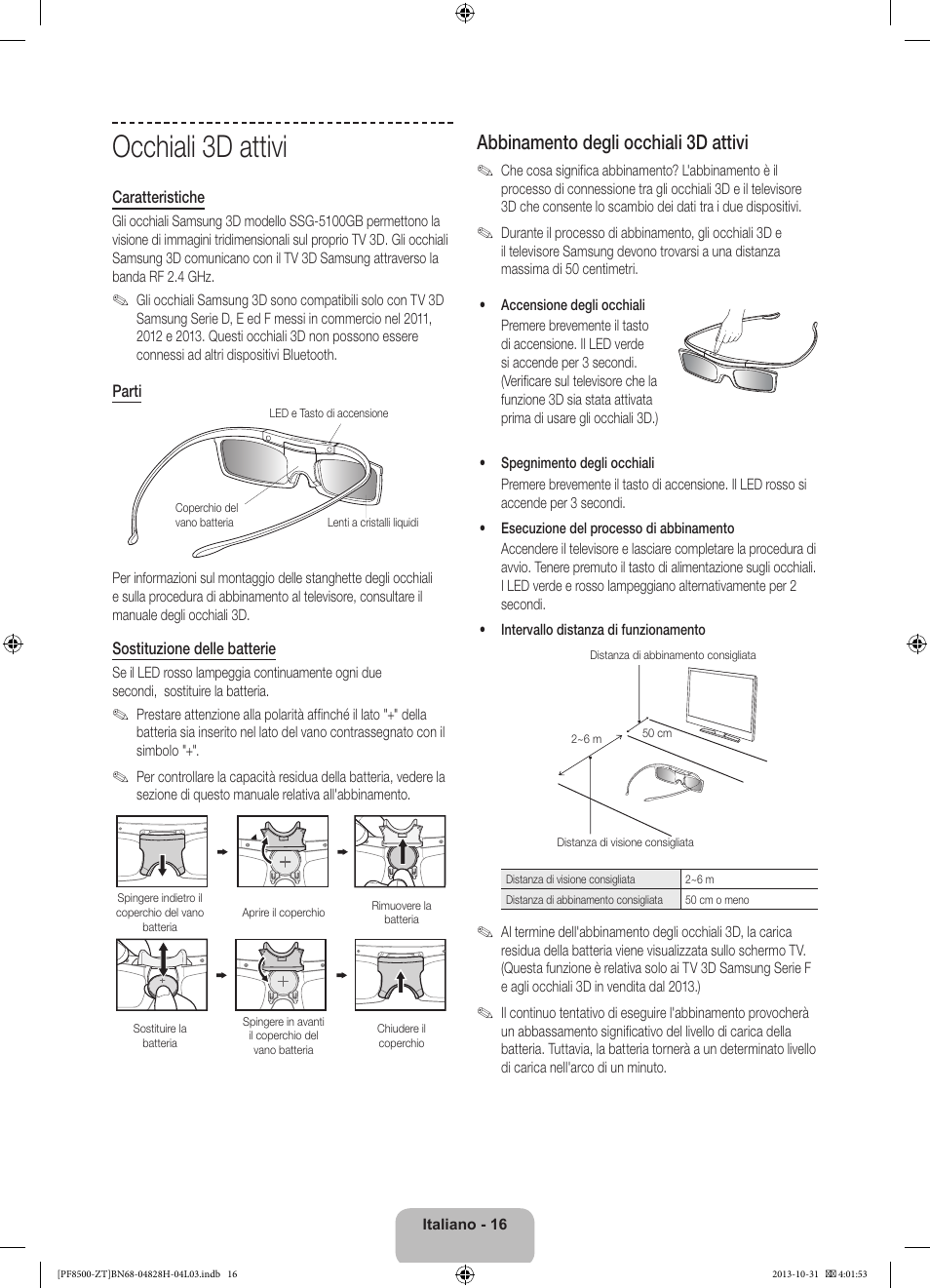 Occhiali 3d attivi, Abbinamento degli occhiali 3d attivi | Samsung PS51F8500SZ User Manual | Page 40 / 73