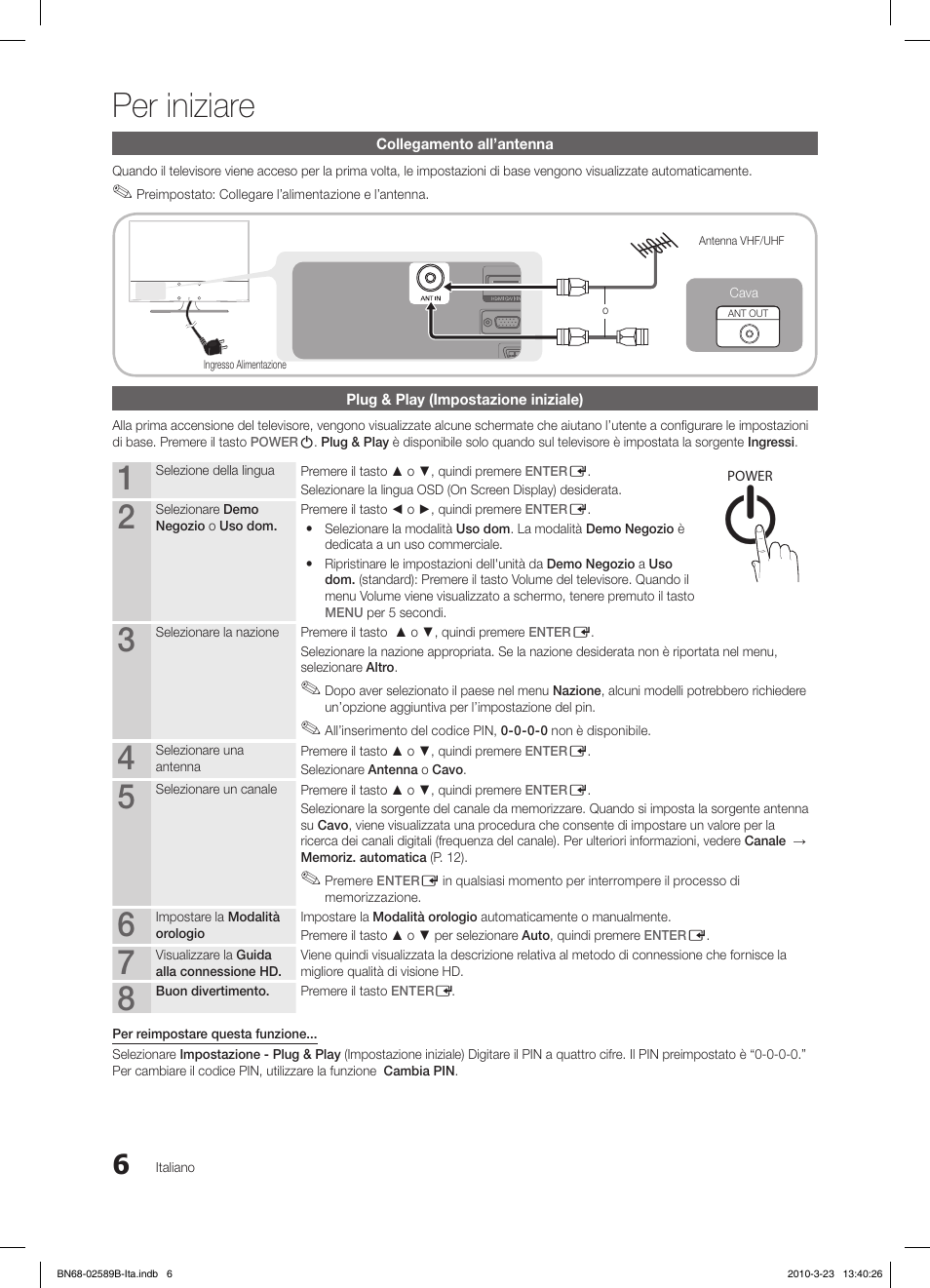 Per iniziare | Samsung LE32C350D1W User Manual | Page 106 / 134