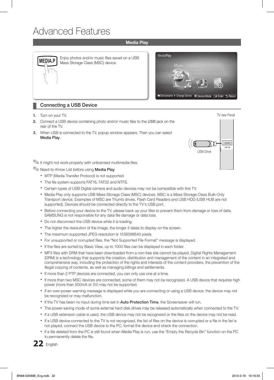 Advanced features, Fav.ch p.mode dual mts | Samsung LE32C350D1W User Manual | Page 22 / 134