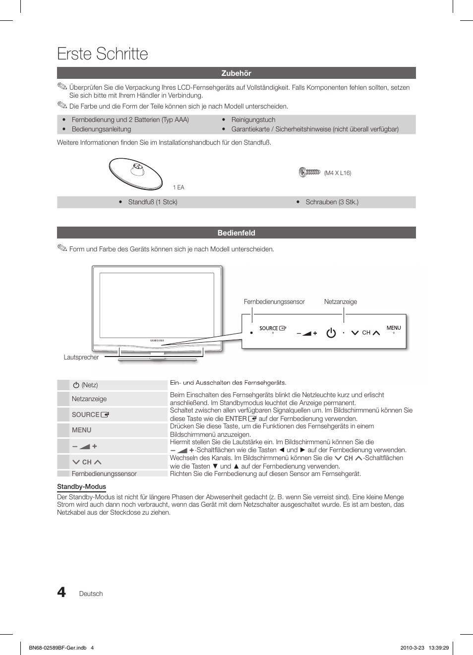 Erste schritte | Samsung LE32C350D1W User Manual | Page 37 / 134