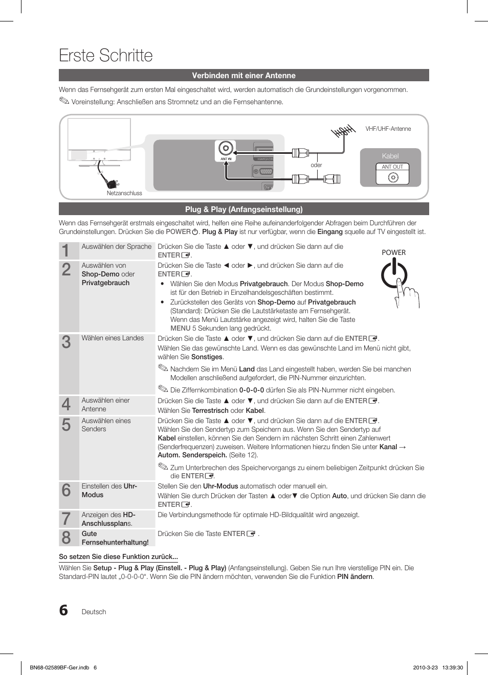 Erste schritte | Samsung LE32C350D1W User Manual | Page 39 / 134