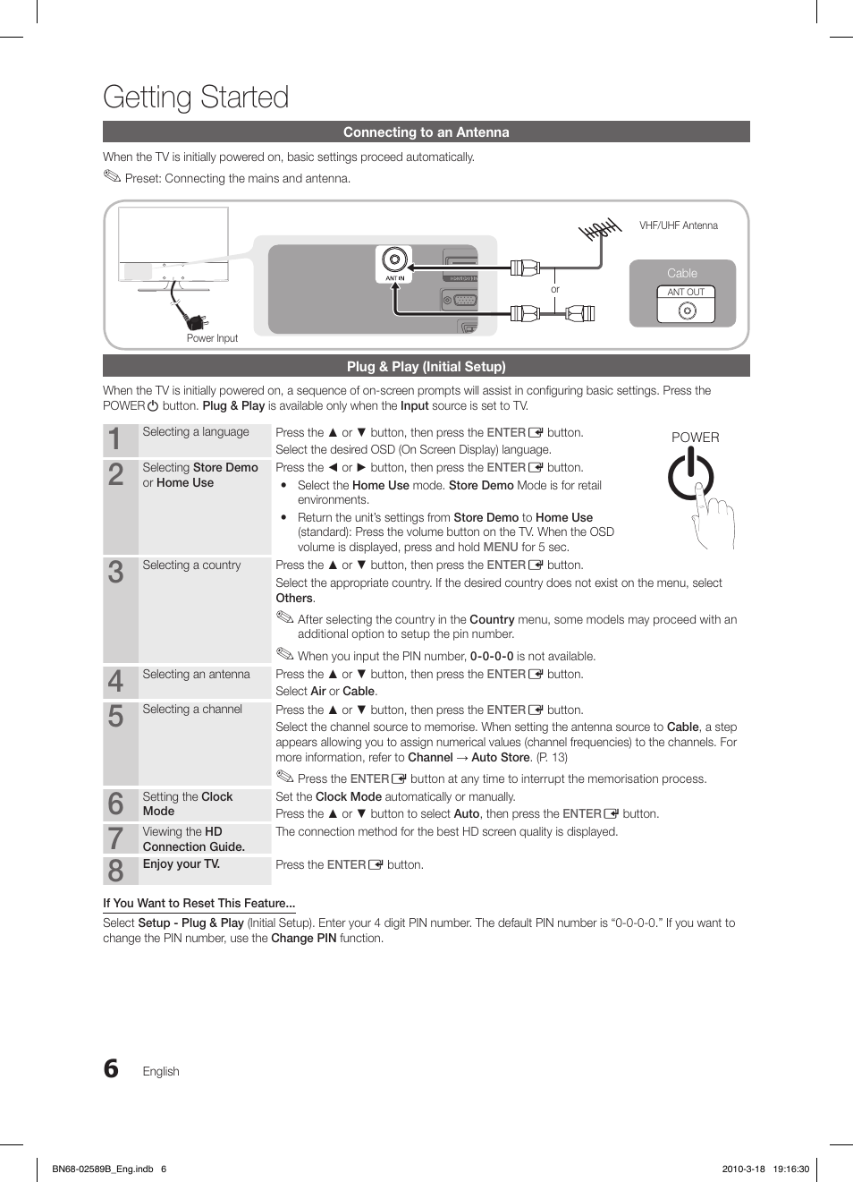 Getting started, Fav.ch p.mode dual mts | Samsung LE32C350D1W User Manual | Page 6 / 134