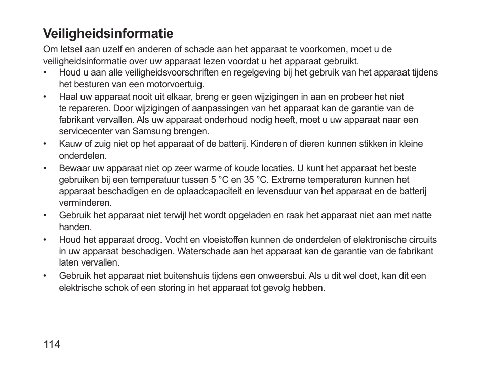 Veiligheidsinformatie | Samsung HM1700 User Manual | Page 116 / 143