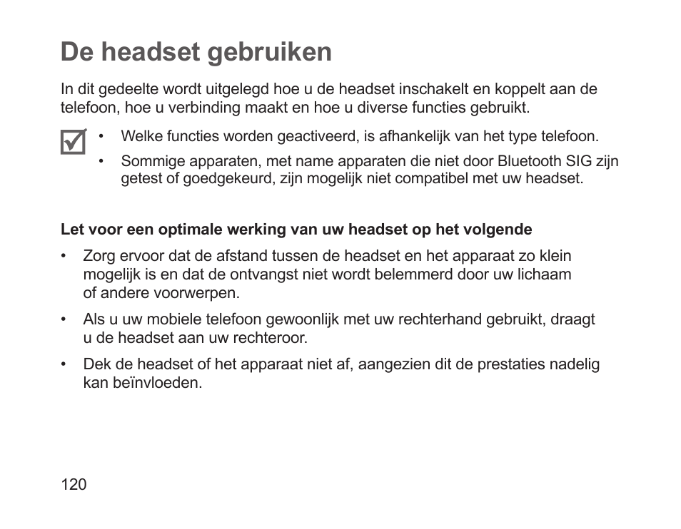 De headset gebruiken | Samsung HM1700 User Manual | Page 122 / 143