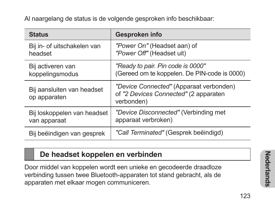 De headset koppelen en verbinden | Samsung HM1700 User Manual | Page 125 / 143