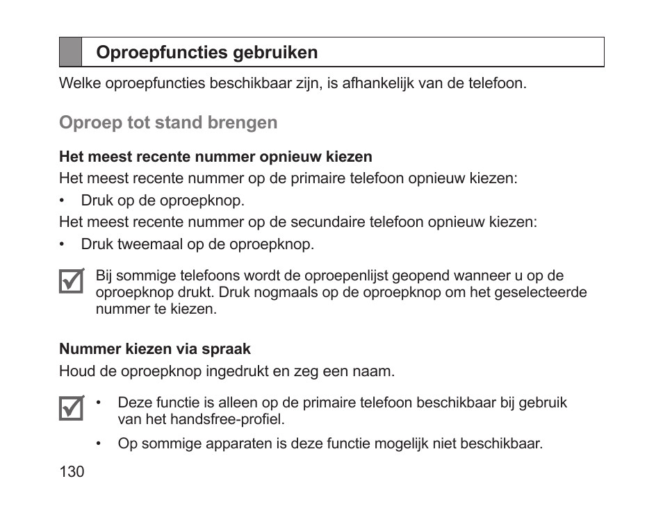 Oproepfuncties gebruiken | Samsung HM1700 User Manual | Page 132 / 143