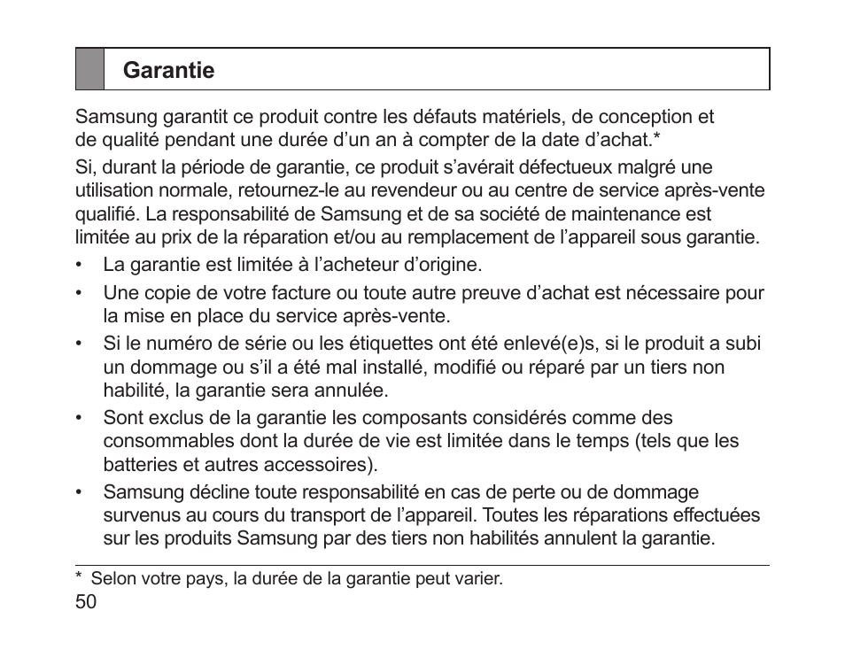 Garantie | Samsung HM1700 User Manual | Page 52 / 143