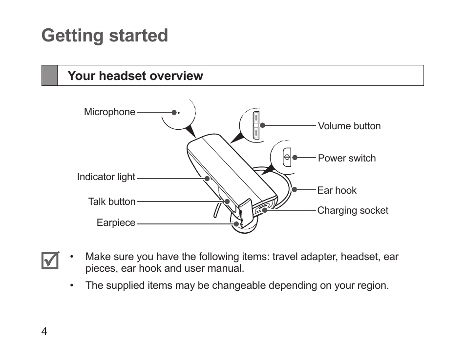 Getting started, Your headset overview | Samsung HM1700 User Manual | Page 6 / 143