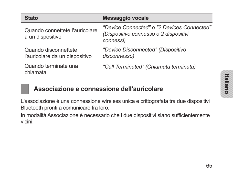 Associazione e connessione dell'auricolare | Samsung HM1700 User Manual | Page 67 / 143