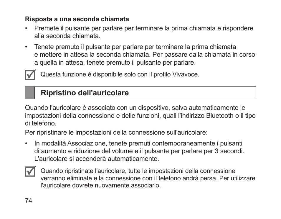 Ripristino dell'auricolare | Samsung HM1700 User Manual | Page 76 / 143