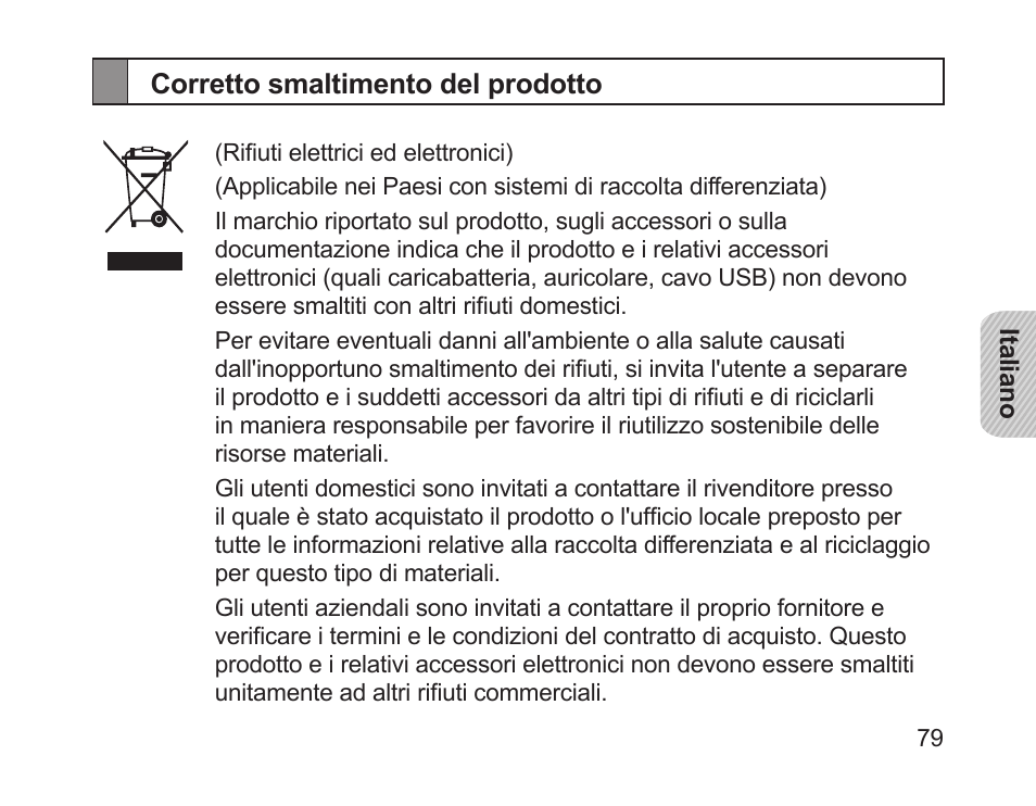 Corretto smaltimento del prodotto | Samsung HM1700 User Manual | Page 81 / 143