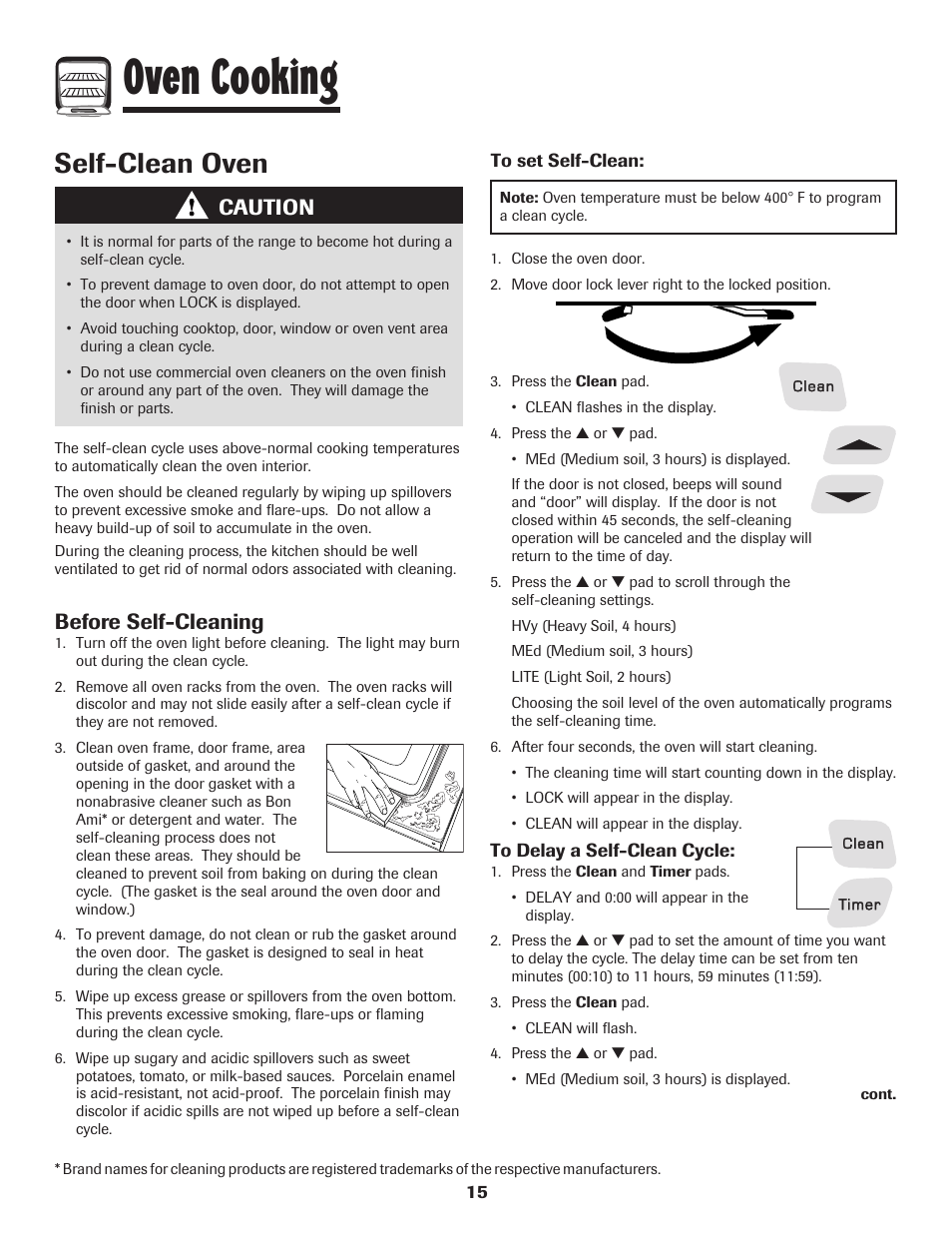 Oven cooking, Self-clean oven, Caution | Before self-cleaning | Amana 700 User Manual | Page 16 / 76