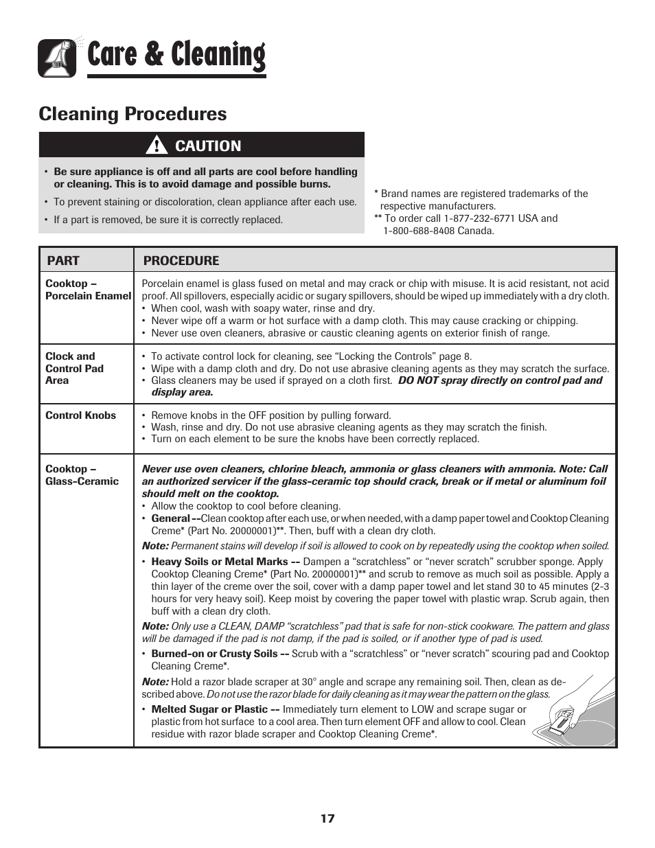 Care & cleaning, Cleaning procedures, Caution | Amana 700 User Manual | Page 18 / 76