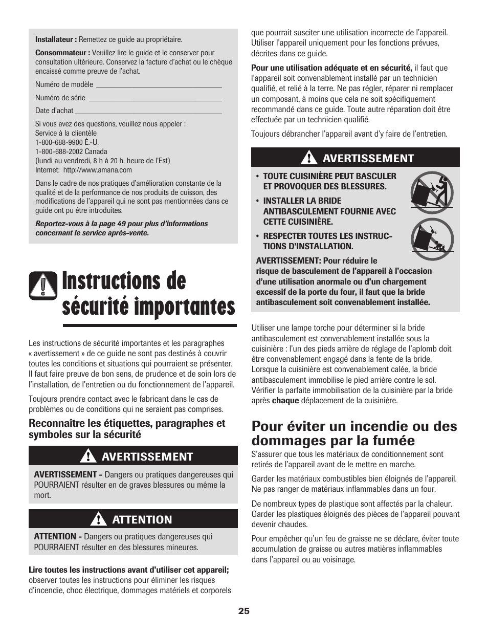 Instructions de sécurité importantes | Amana 700 User Manual | Page 26 / 76