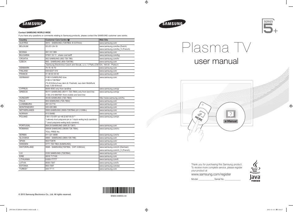 Samsung PS60F5500AY User Manual | 75 pages