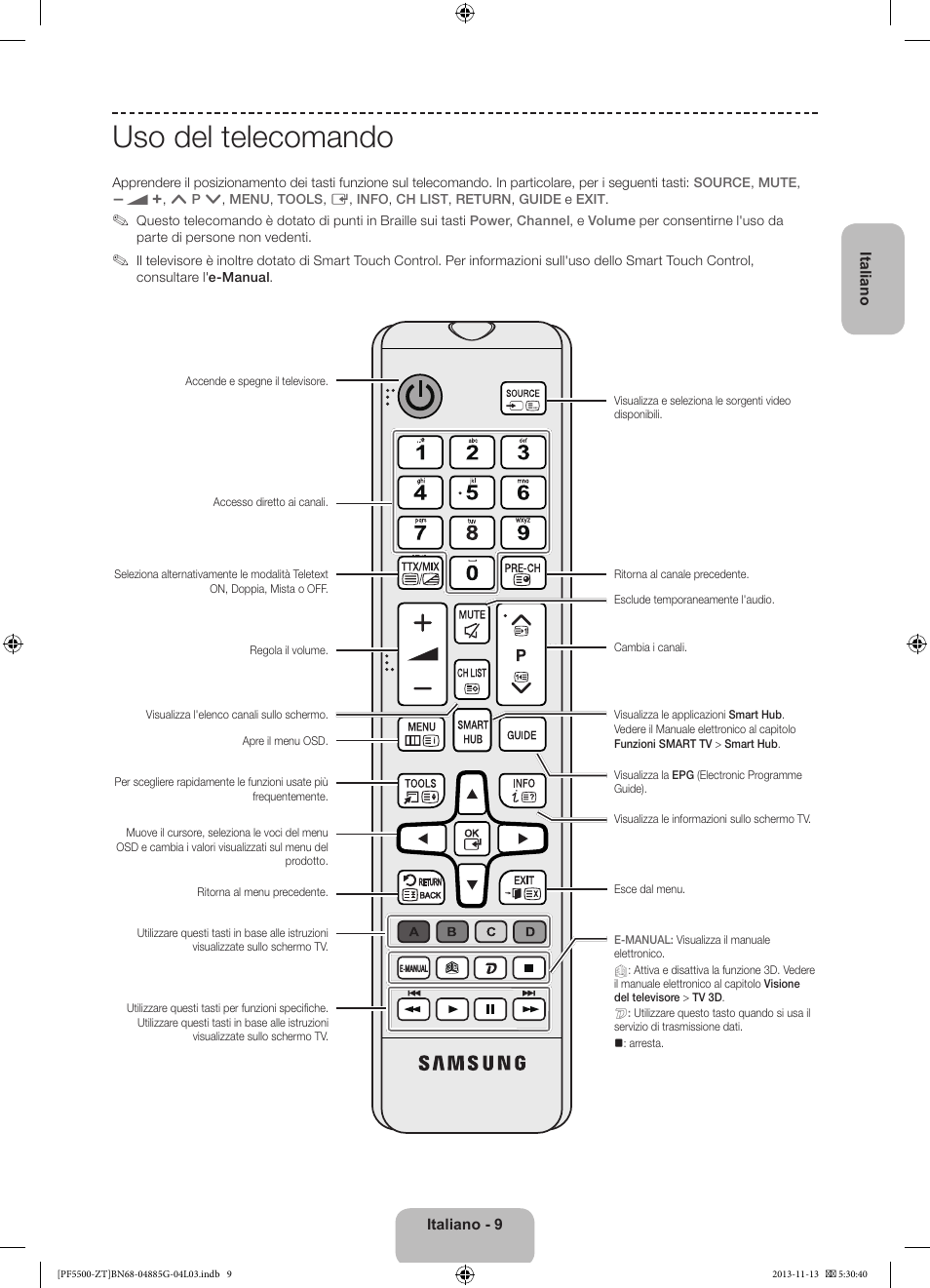 Uso del telecomando | Samsung PS60F5500AY User Manual | Page 33 / 75