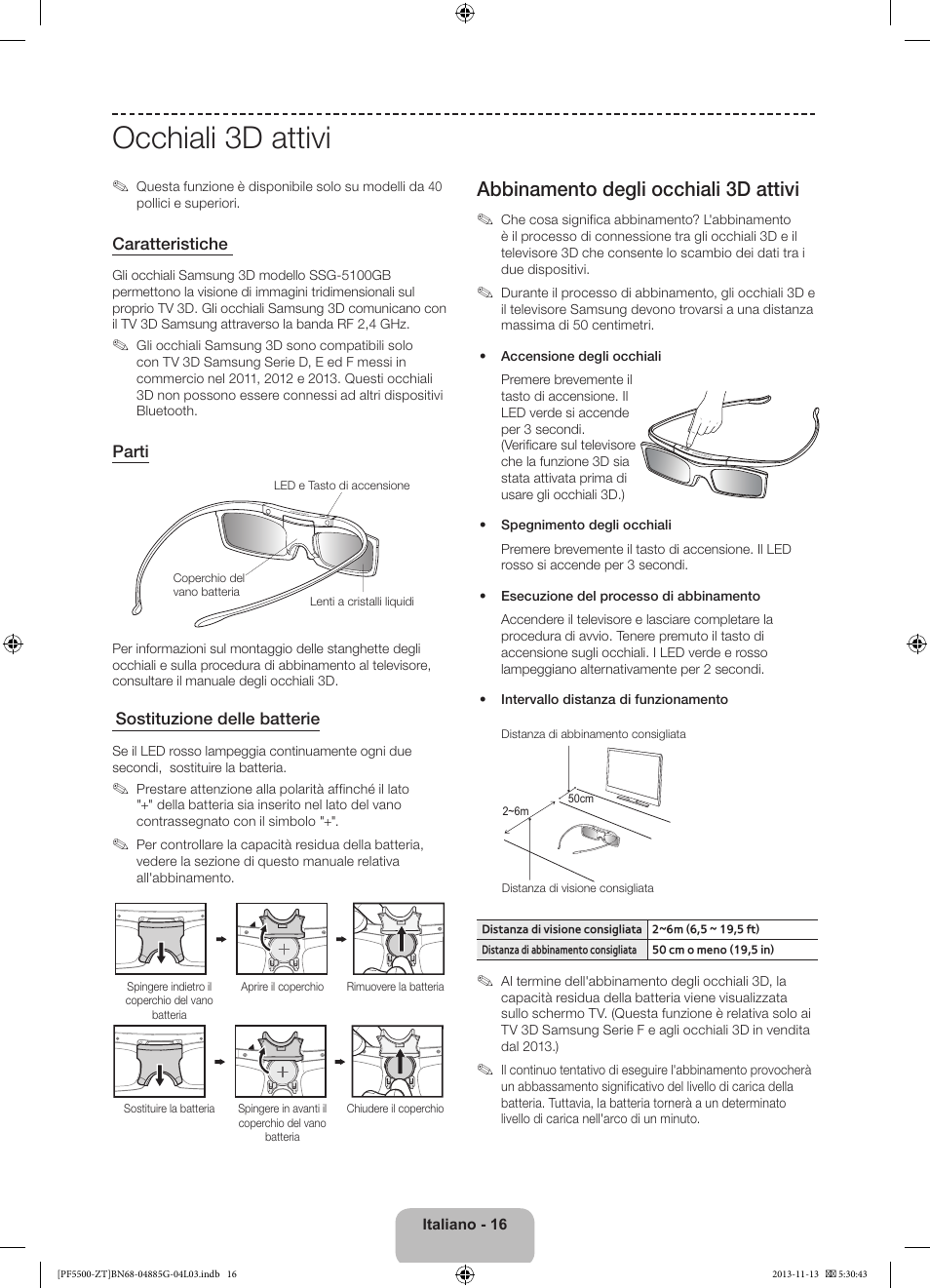 Occhiali 3d attivi, Abbinamento degli occhiali 3d attivi | Samsung PS60F5500AY User Manual | Page 40 / 75
