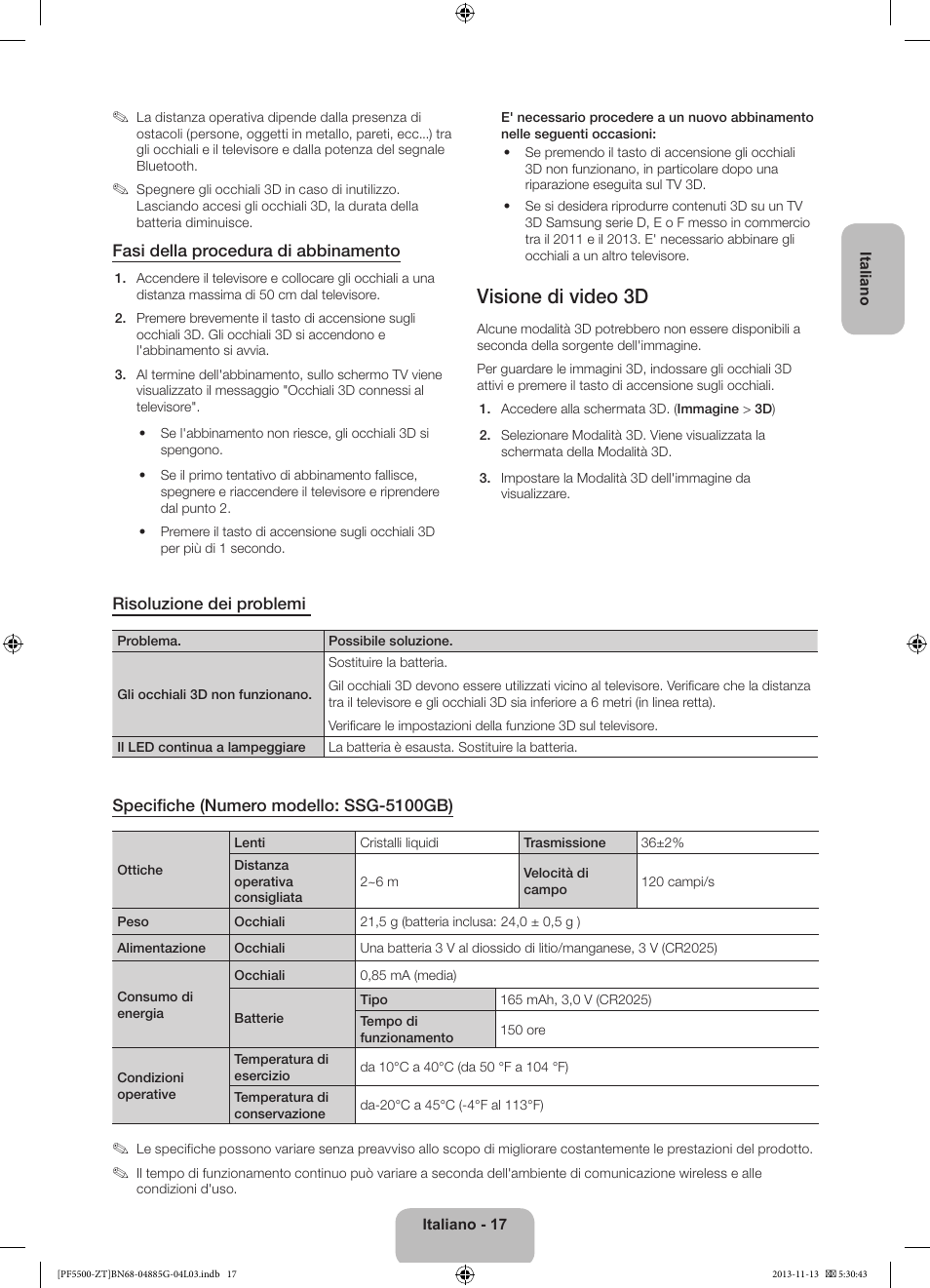 Visione di video 3d | Samsung PS60F5500AY User Manual | Page 41 / 75