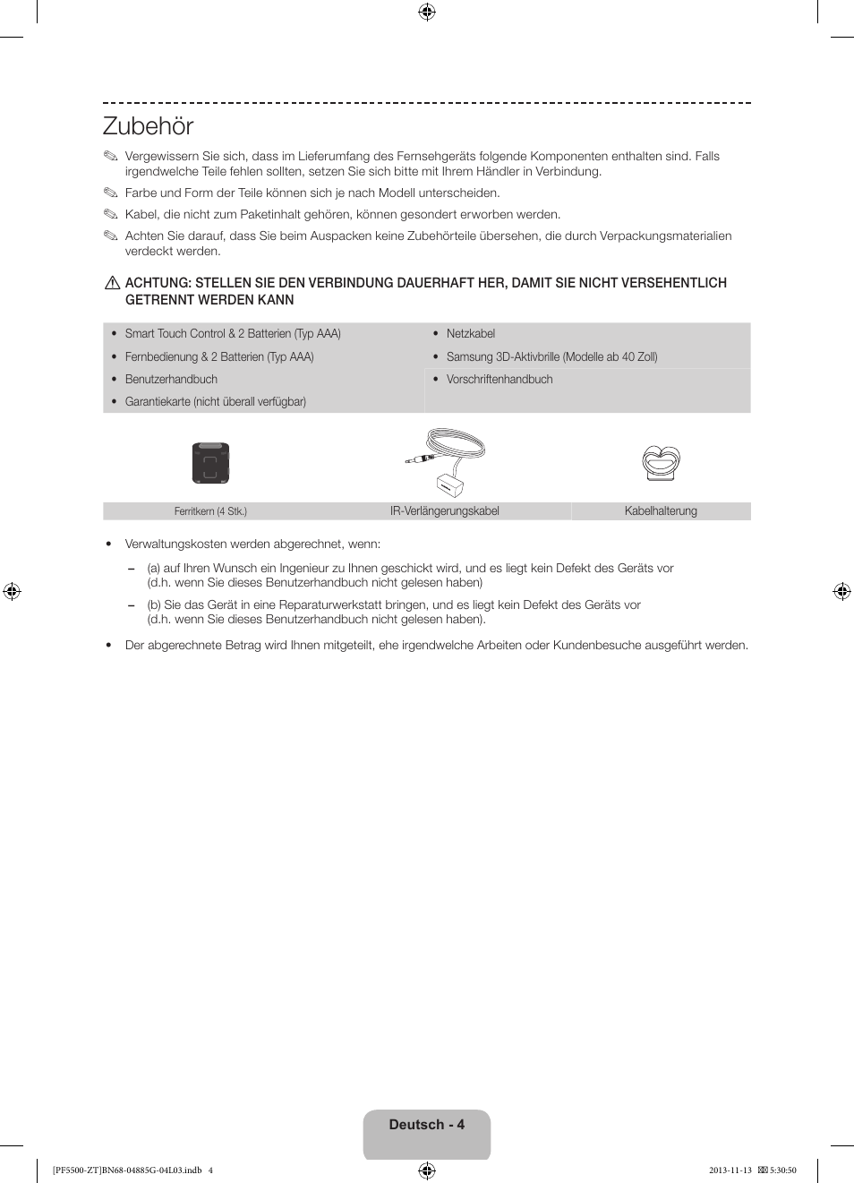 Zubehör | Samsung PS60F5500AY User Manual | Page 54 / 75